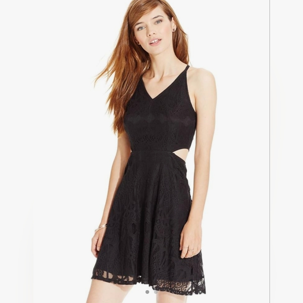 Material Girl Side Cutout Black Lace A-Line Dress Size Medium